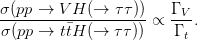 σ-(pp-→--V-H-(→--ττ)) ∝  Γ V-.
σ (pp → ttH (→  ττ))    Γ t
